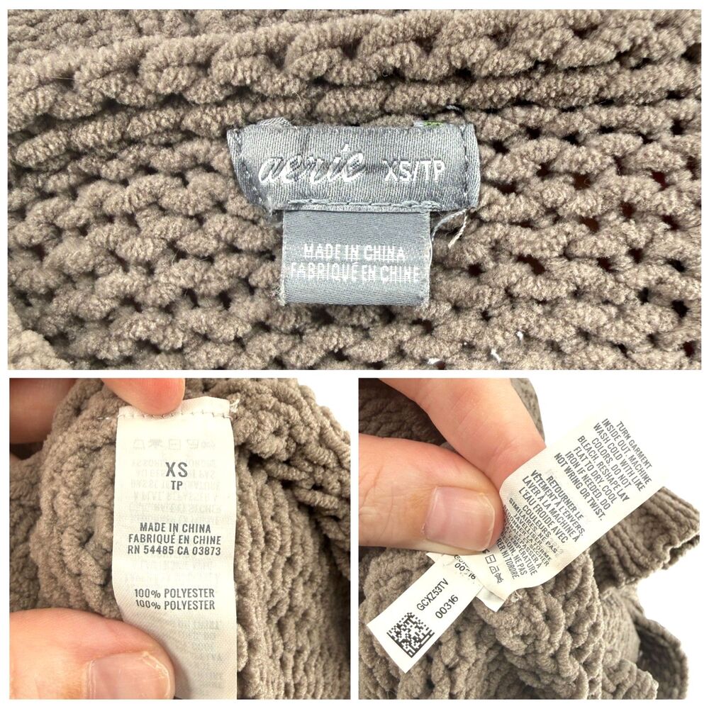 Aerie Oversized Turtleneck Sweater XS Taupe Chenille Knit Cozy Soft Slouchy Boho - Picture 12 of 12